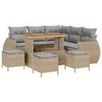 Conjunto de sofá de jardín con cojín 9 pcs Beige y Gris Claro