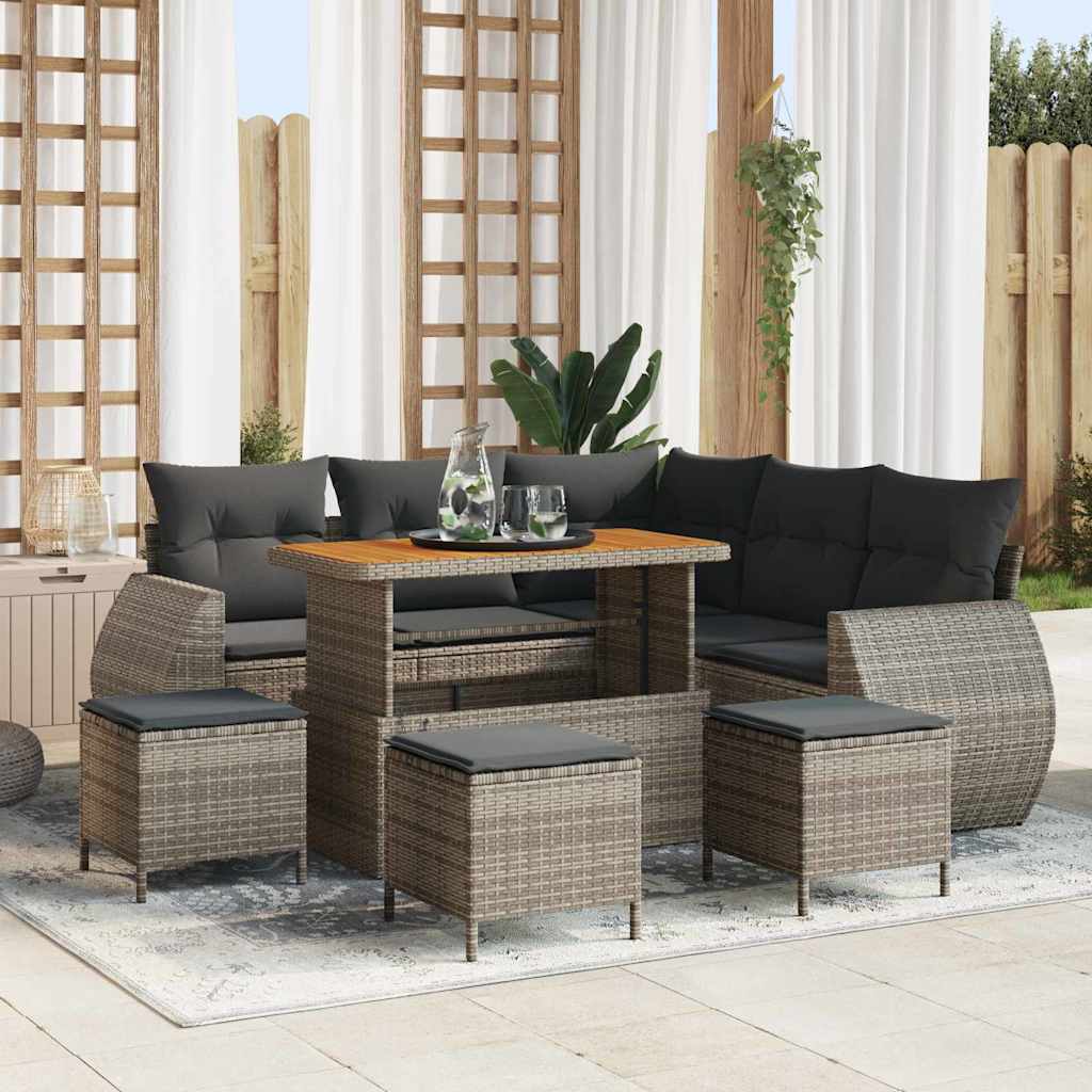 Conjunto de sofá de jardín con cojín 9 pcs Beige y Gris Claro