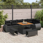 Conjunto de sofá de jardín 9 pcs Negro Rattan de Poliéster