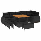 Conjunto de sofá de jardín 9 pcs Negro Rattan de Poliéster
