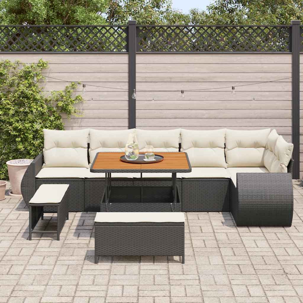 Conjunto de sofá de jardín con cojín 9 pcs Negro y crema