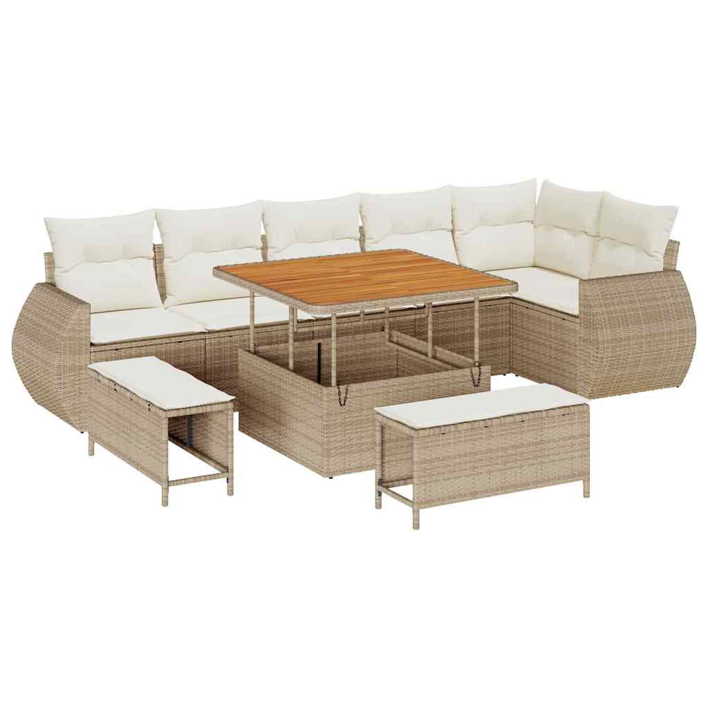 Conjunto de sofá de jardín con cojín 9 pcs beige y crema