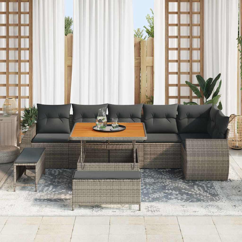 Conjunto de sofá de jardín 9 pcs Gris Rattan de Poliéster
