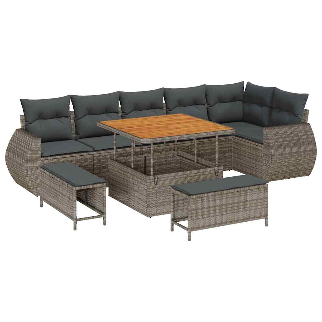 Conjunto de sofá de jardín 9 pcs Gris Rattan de Poliéster