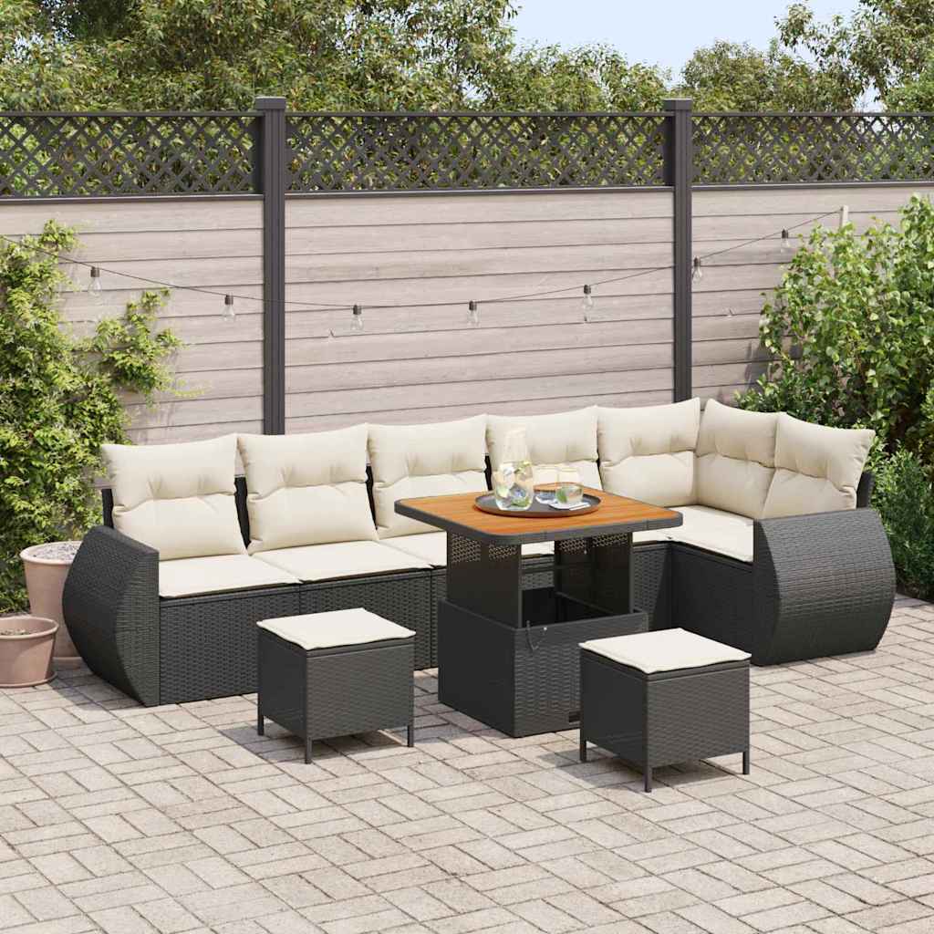 Conjunto de sofá de jardín con cojín 9 pcs Negro y crema
