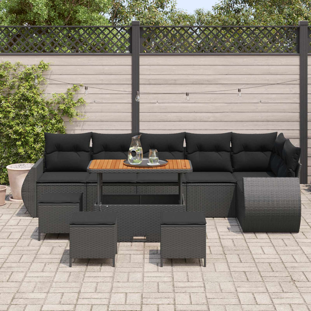 Conjunto de sofá de jardín 10 pcs Negro Rattan de Poliéster