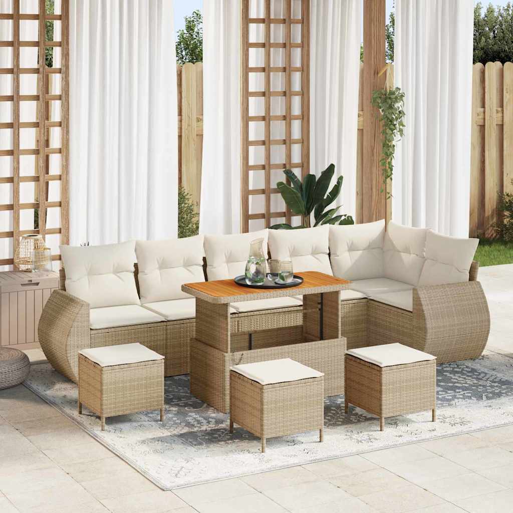 Conjunto de sofá de jardín 9 pcs Negro Rattan de Poliéster