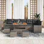 Conjunto de sofá de jardín 10 pcs Gris Rattan de Poliéster