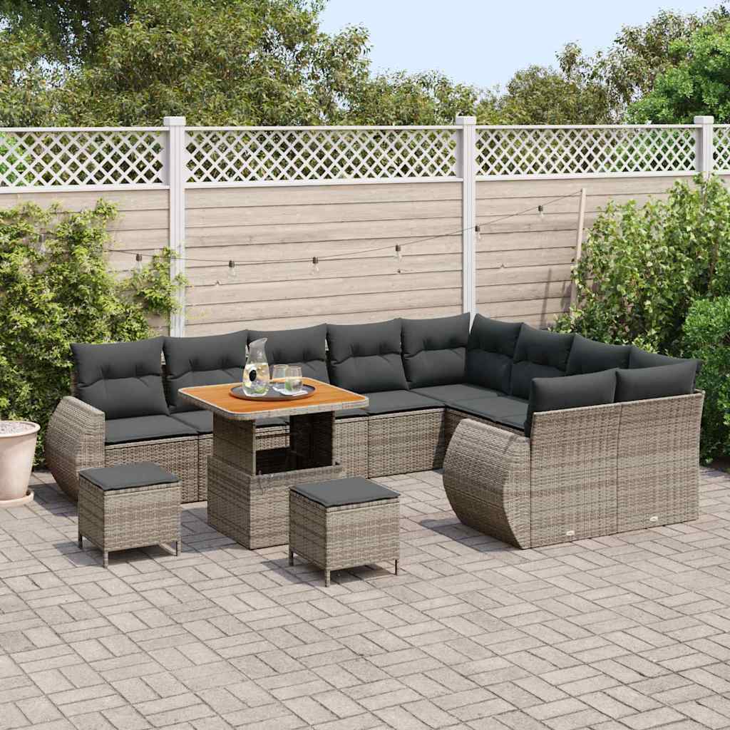 Conjunto de sofá de jardín 12 pcs Gris Rattan de Poliéster