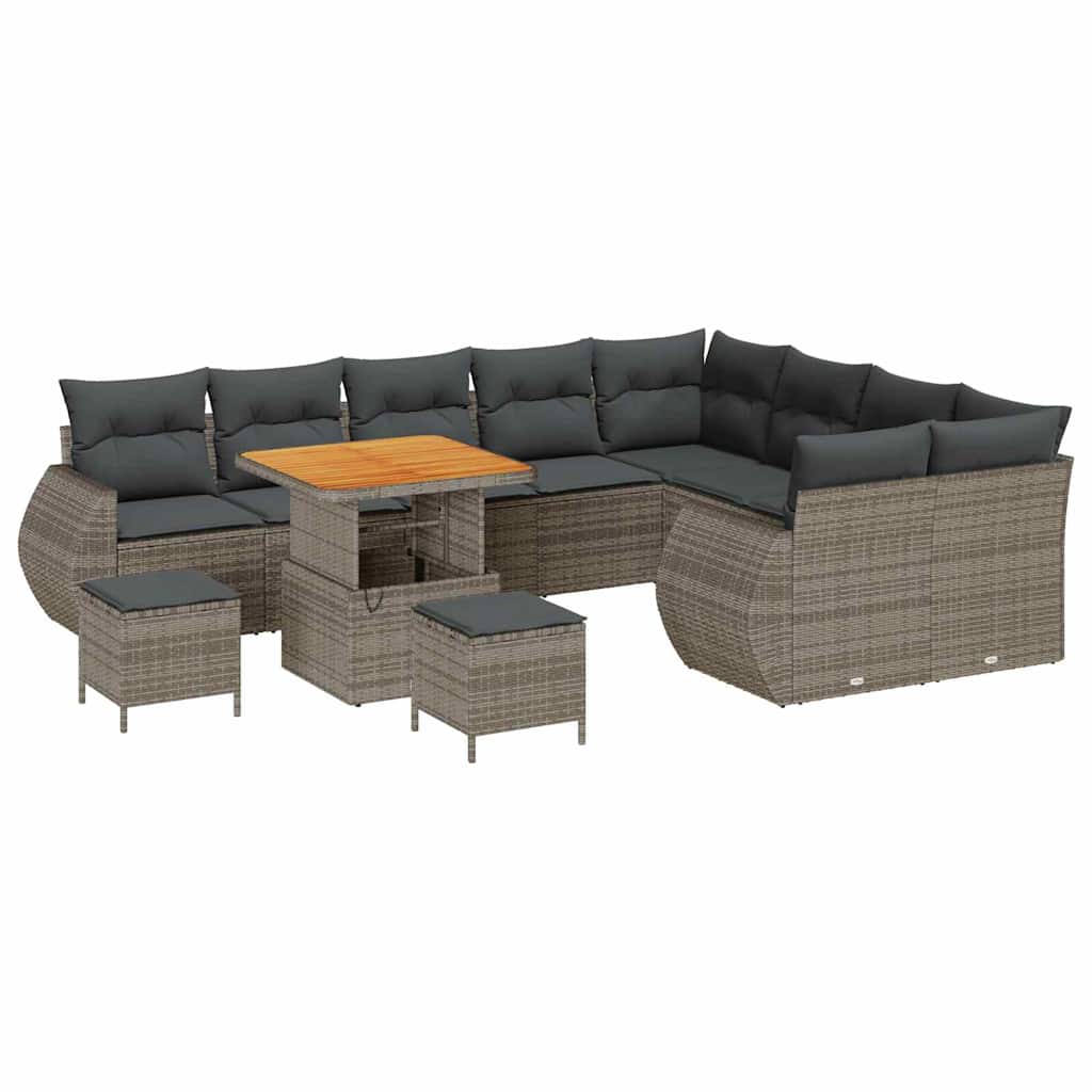Conjunto de sofá de jardín 12 pcs Gris Rattan de Poliéster