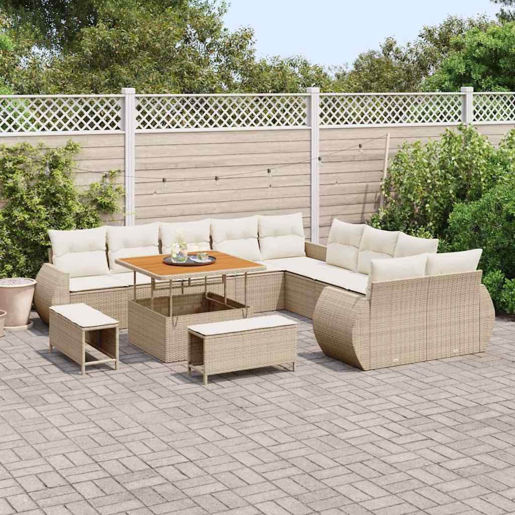 Conjunto de sofá de jardín con cojín 13 pcs beige y crema