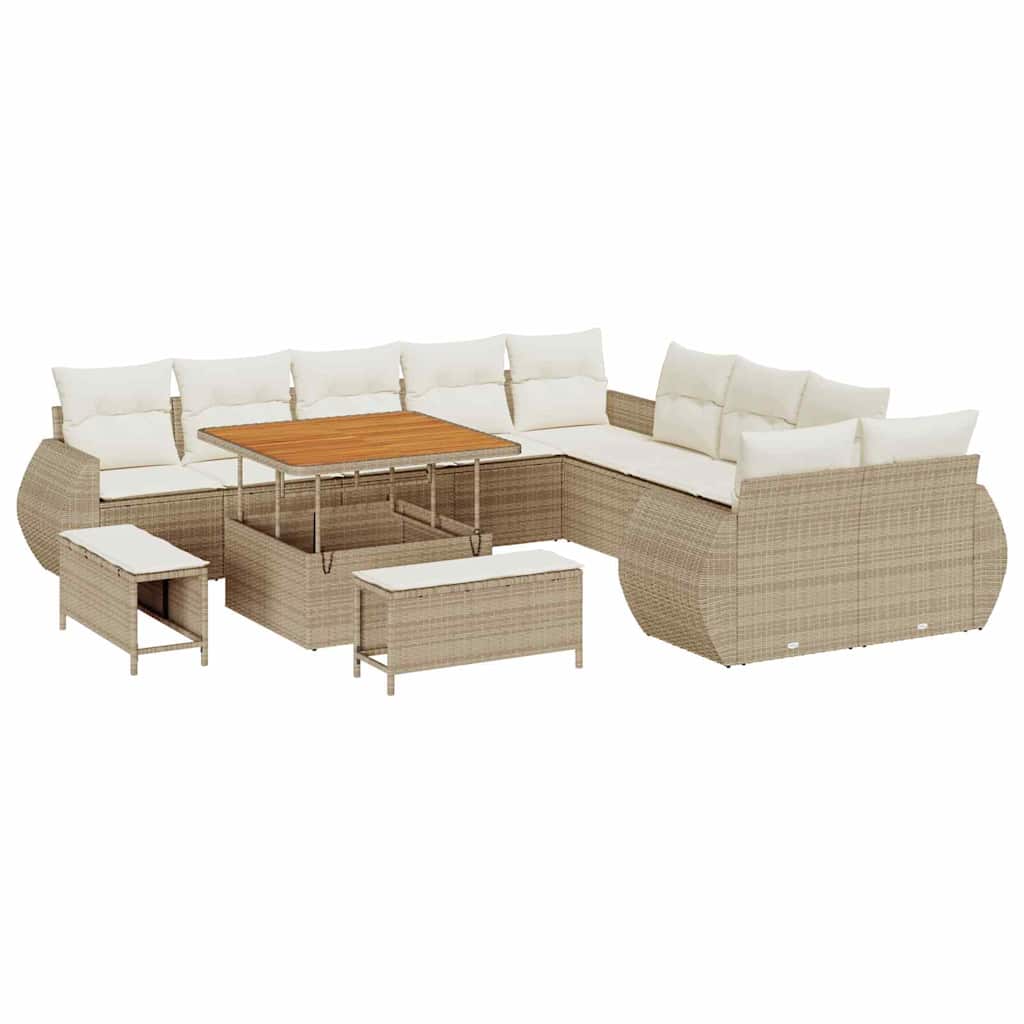 Conjunto de sofá de jardín con cojín 13 pcs beige y crema