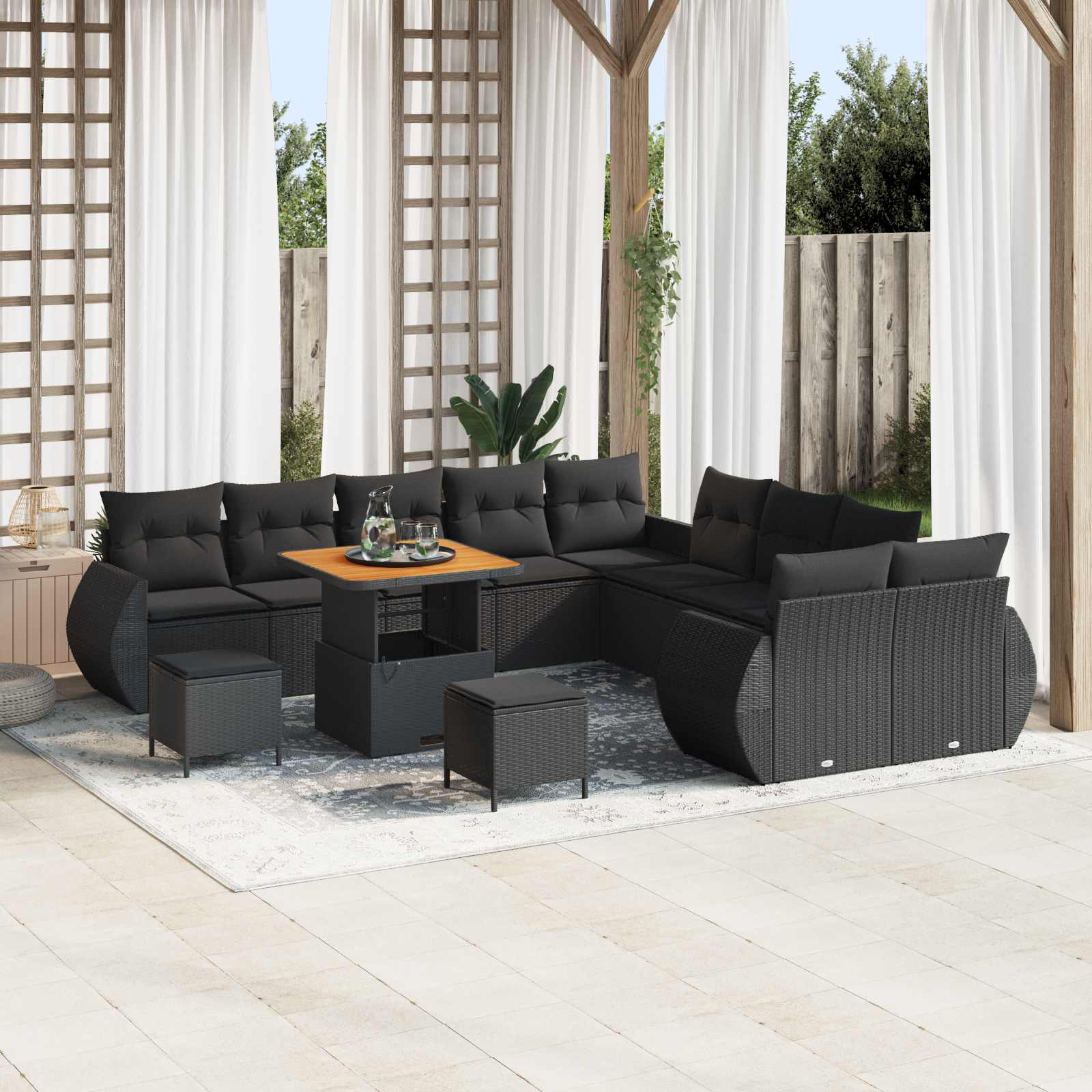 Conjunto de sofá de jardín con cojín 13 pcs beige y crema