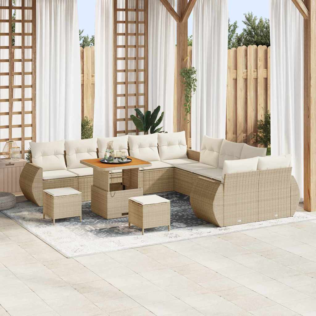 Conjunto de sofá de jardín con cojín 13 pcs beige y crema