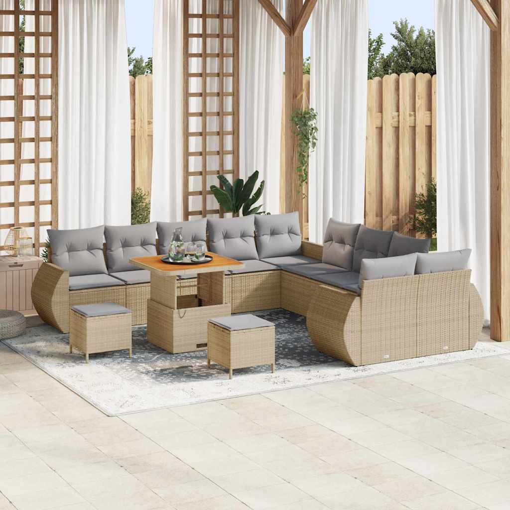 Conjunto de sofá de jardín con cojín 13 pcs beige y crema