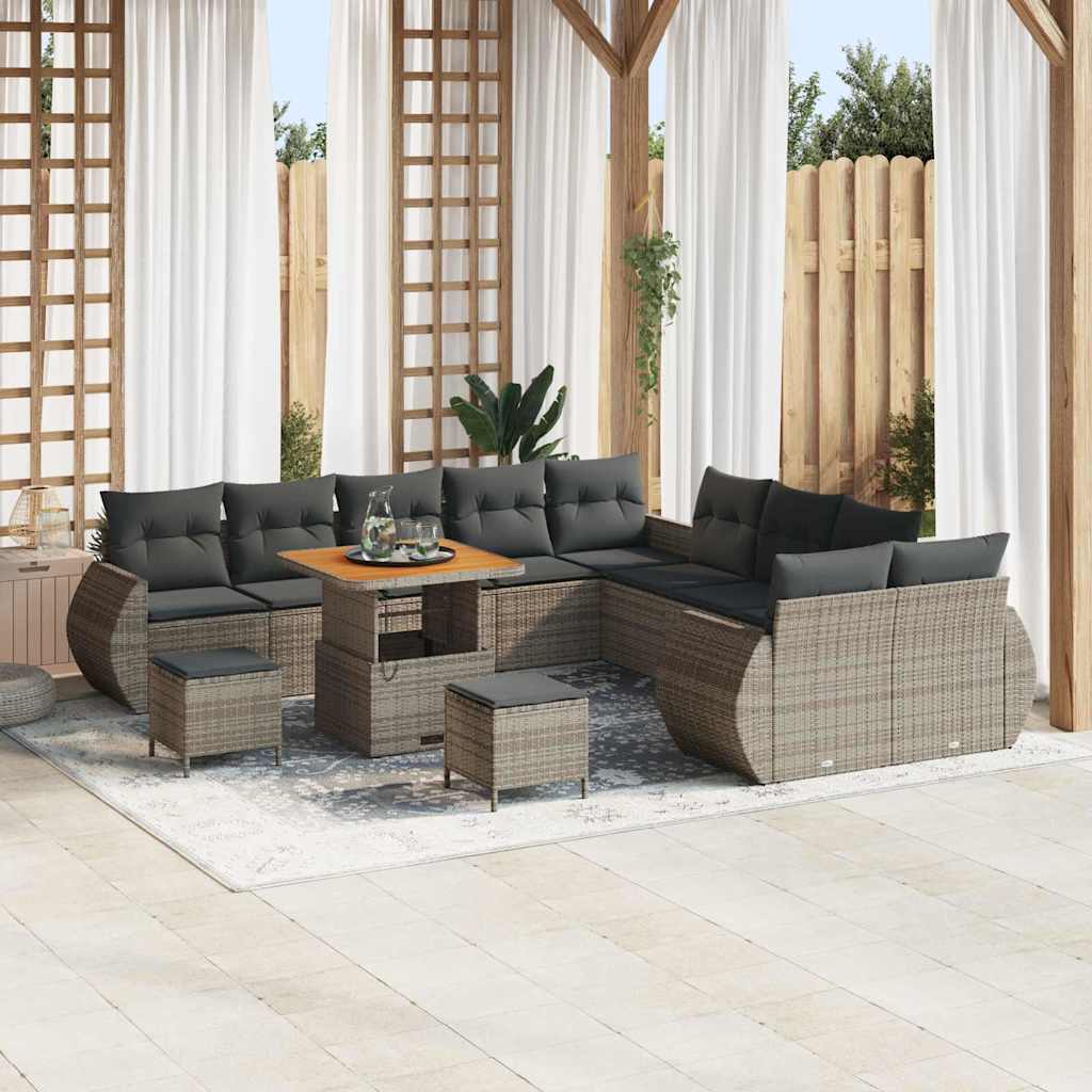 Conjunto de sofá de jardín con cojín 13 pcs beige y crema