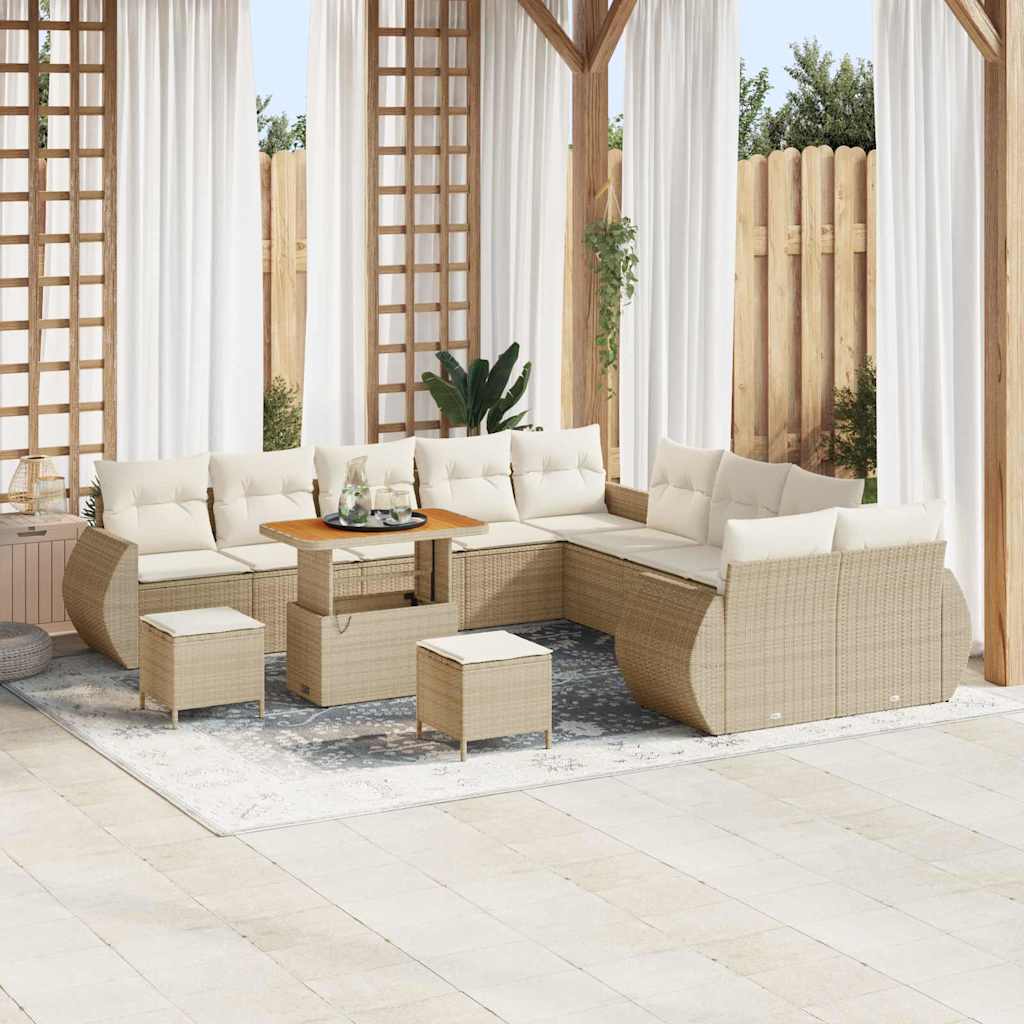 Conjunto de sofá de jardín con cojín 13 pcs beige y crema