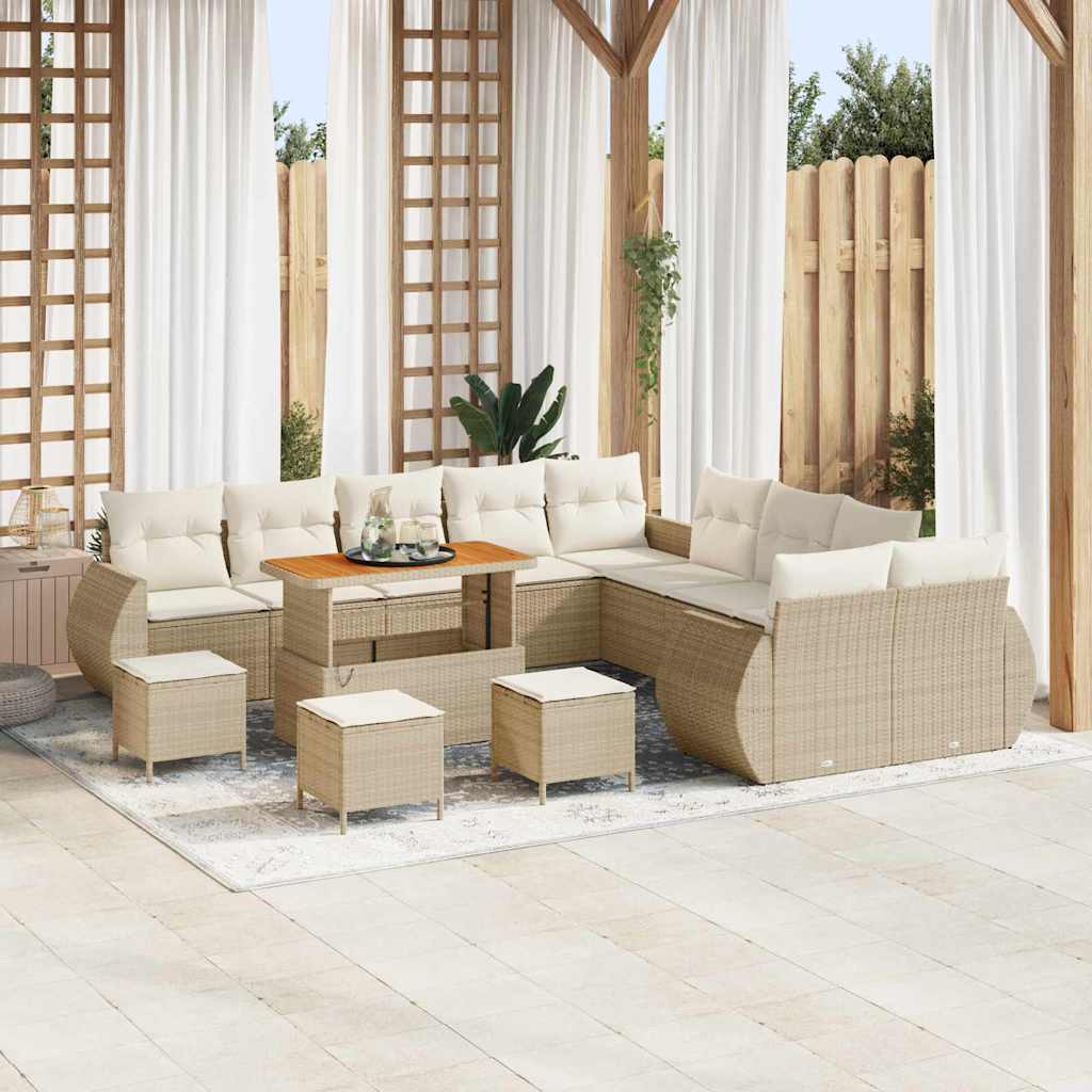 Conjunto de sofá de jardín con cojín 13 pcs beige y crema