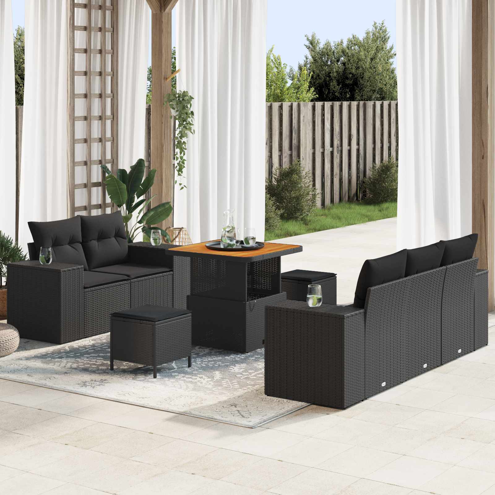 Conjunto de sofá de jardín 8 pcs Gris Rattan de Poliéster