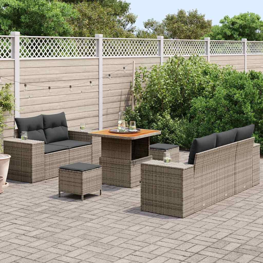 Conjunto de sofá de jardín 8 pcs Gris Rattan de Poliéster