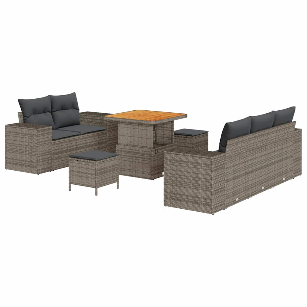 Conjunto de sofá de jardín 8 pcs Gris Rattan de Poliéster