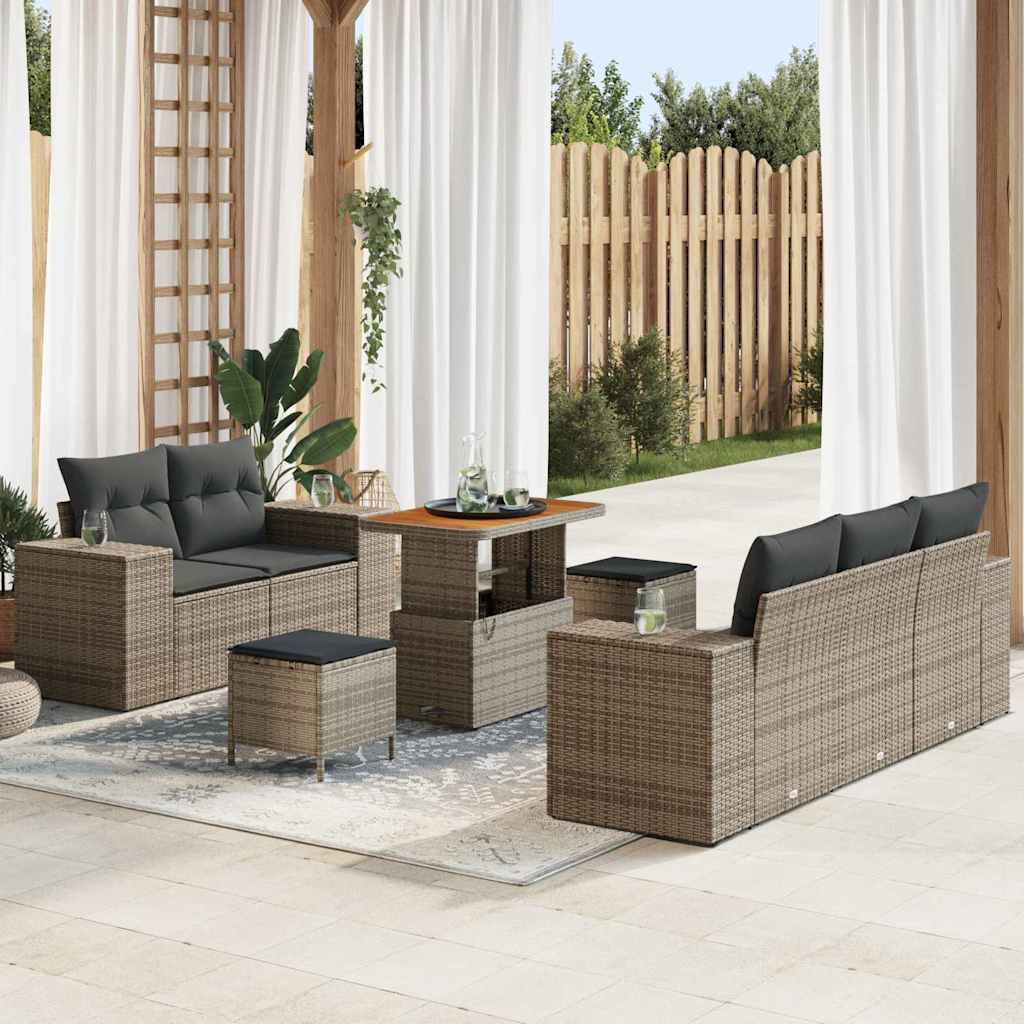 Conjunto de sofá de jardín 8 pcs Gris Rattan de Poliéster