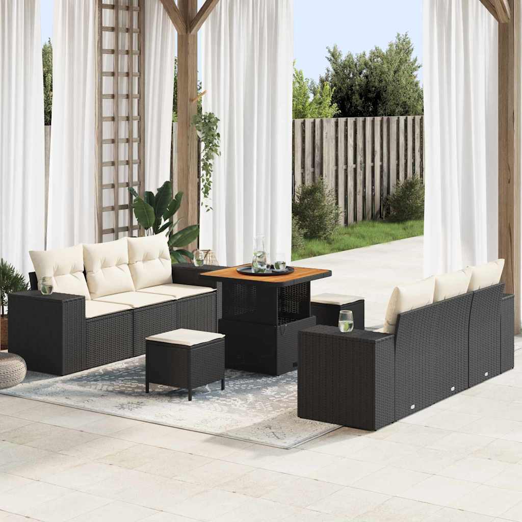 Conjunto de sofá de jardín Negro y crema 221 x 204 x 85 cm