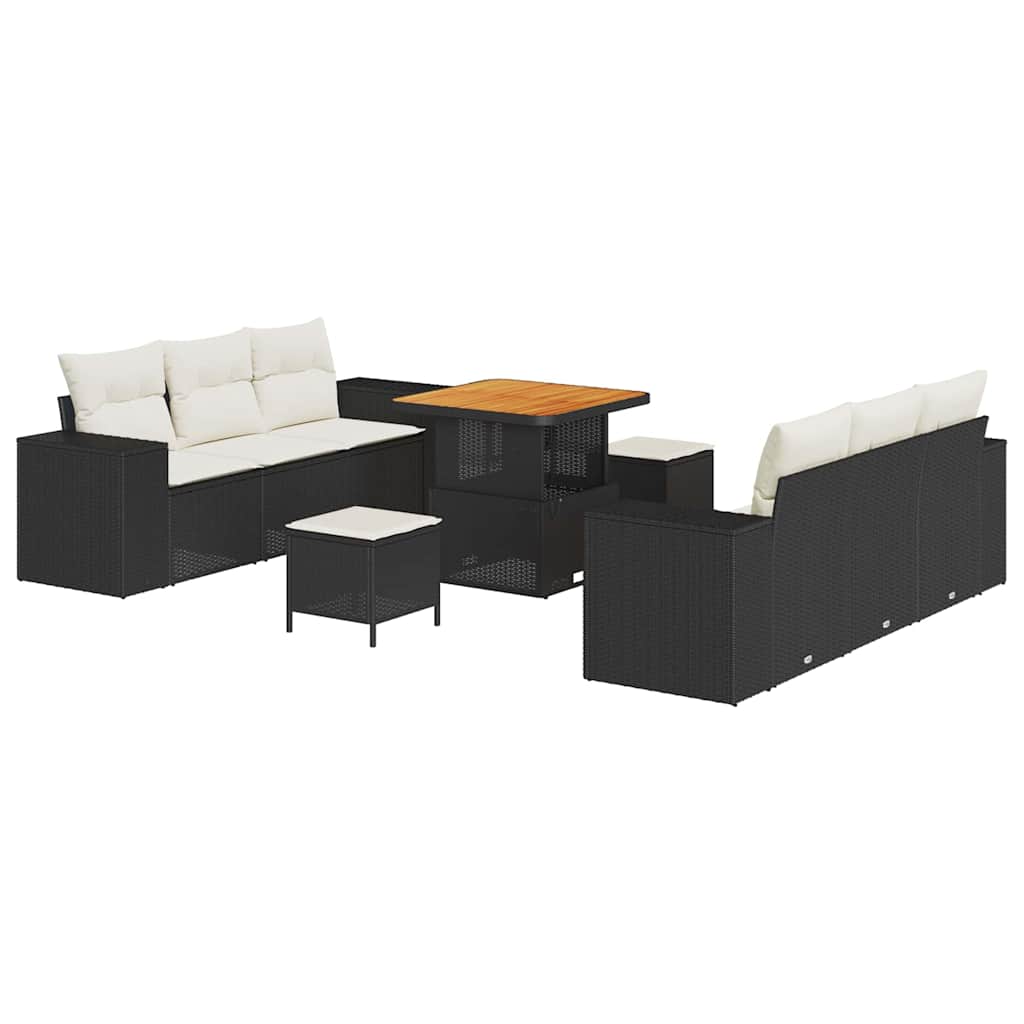 Conjunto de sofá de jardín Negro y crema 221 x 204 x 85 cm