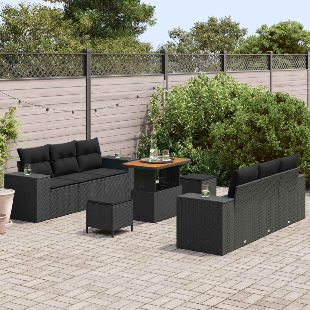 Conjunto de sofá de jardín 9 pcs Negro Rattan de Poliéster