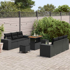 Conjunto de sofá de jardín 9 pcs Negro Rattan de Poliéster