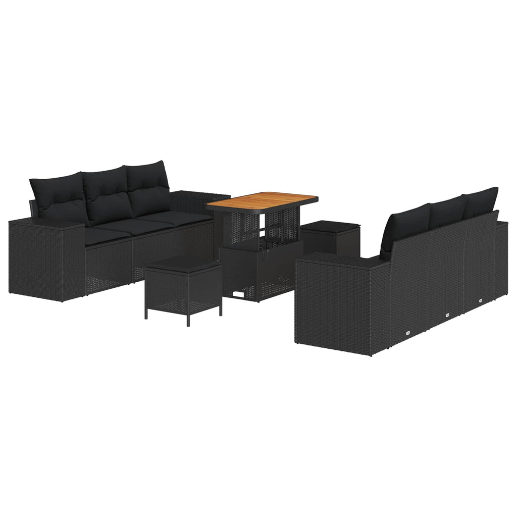Conjunto de sofá de jardín 9 pcs Negro Rattan de Poliéster