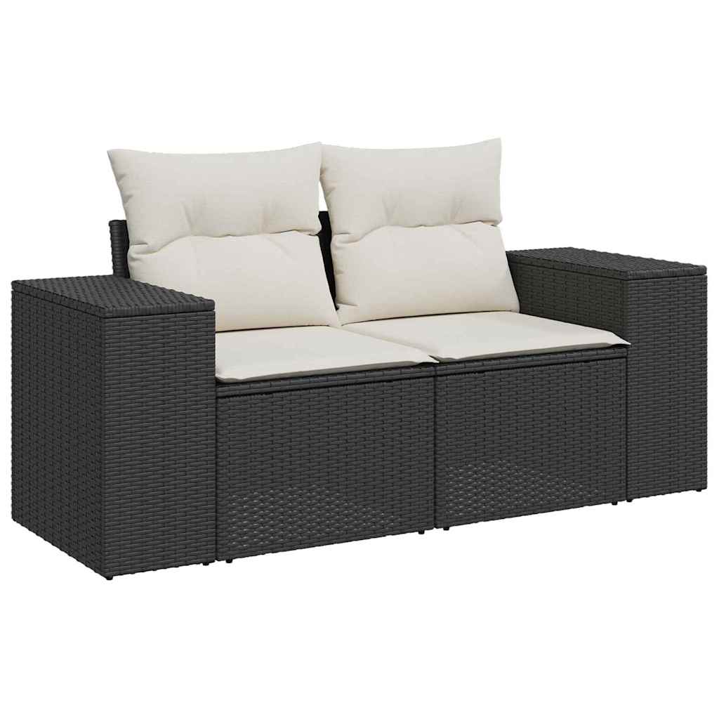 Conjunto de sofá de jardín con cojín 9 pcs Negro y crema