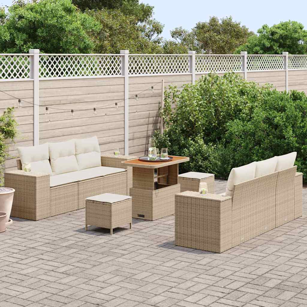 Conjunto de sofá de jardín con cojín 9 pcs Beige y Crema