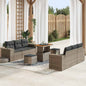 Conjunto de sofá de jardim 9 pcs Cinzento Vime de Poliéster