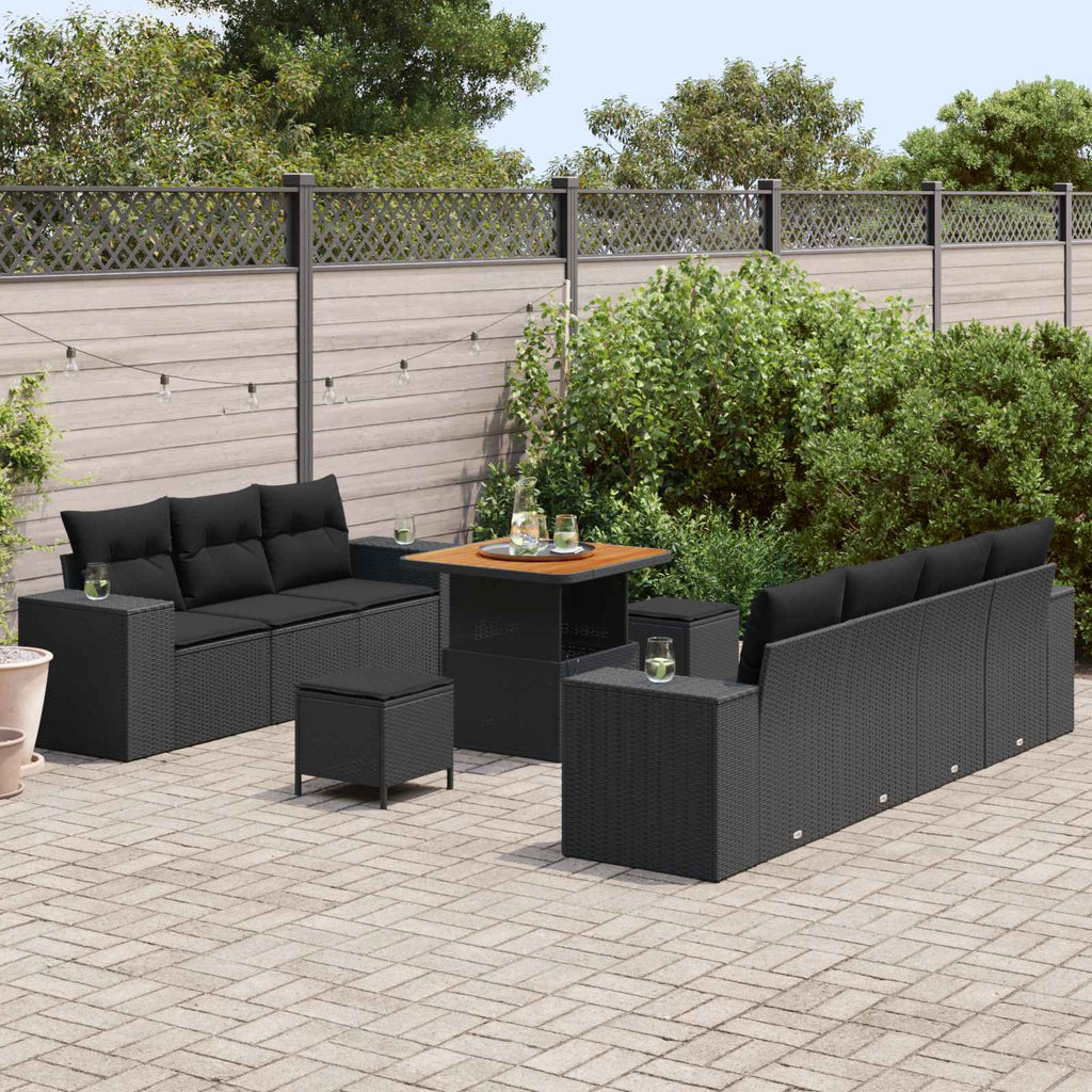 Conjunto de sofá de jardín 10 pcs Negro Rattan de Poliéster