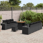 Conjunto de sofá de jardín 10 pcs Negro Rattan de Poliéster