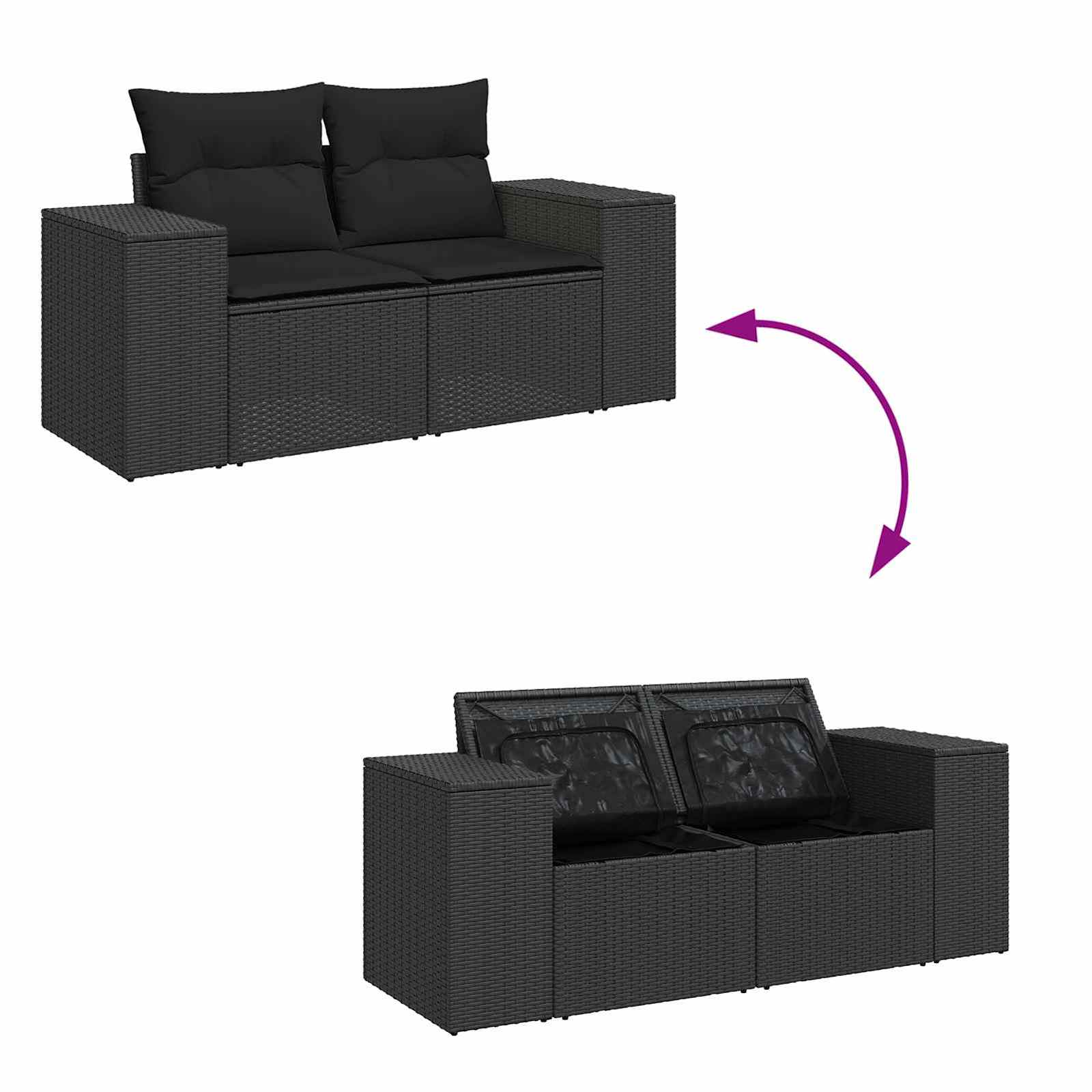 Conjunto de sofá de jardín 10 pcs Negro Rattan de Poliéster