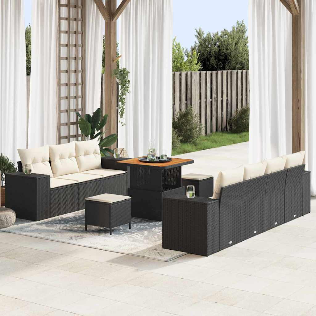 Conjunto de sofá de jardín con cojín 10 pcs Beige y Crema
