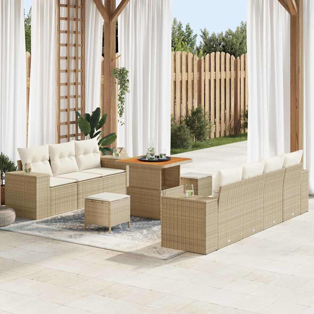 Conjunto de sofá de jardín con cojín 10 pcs Beige y Crema