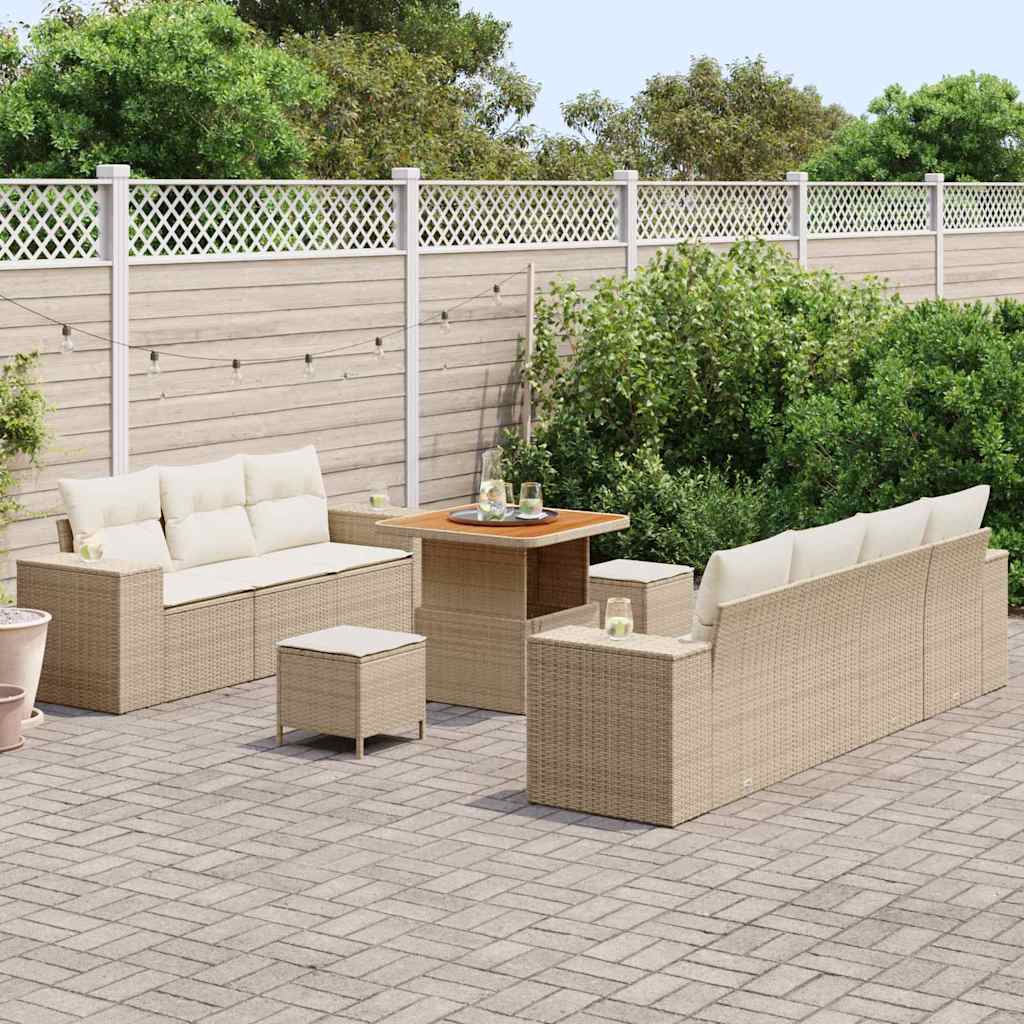 Conjunto de sofá de jardín con cojín 10 pcs Beige y Crema