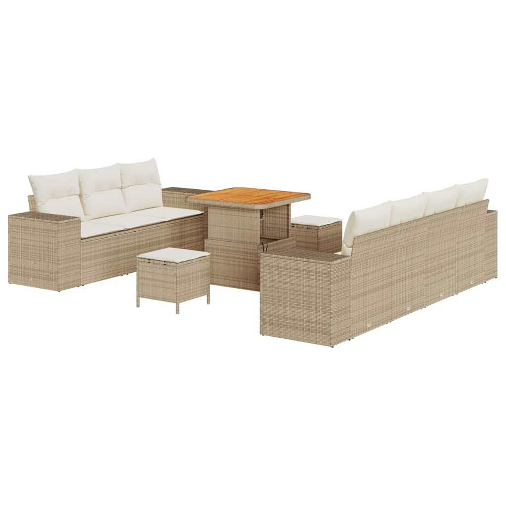 Conjunto de sofá de jardín con cojín 10 pcs Beige y Crema