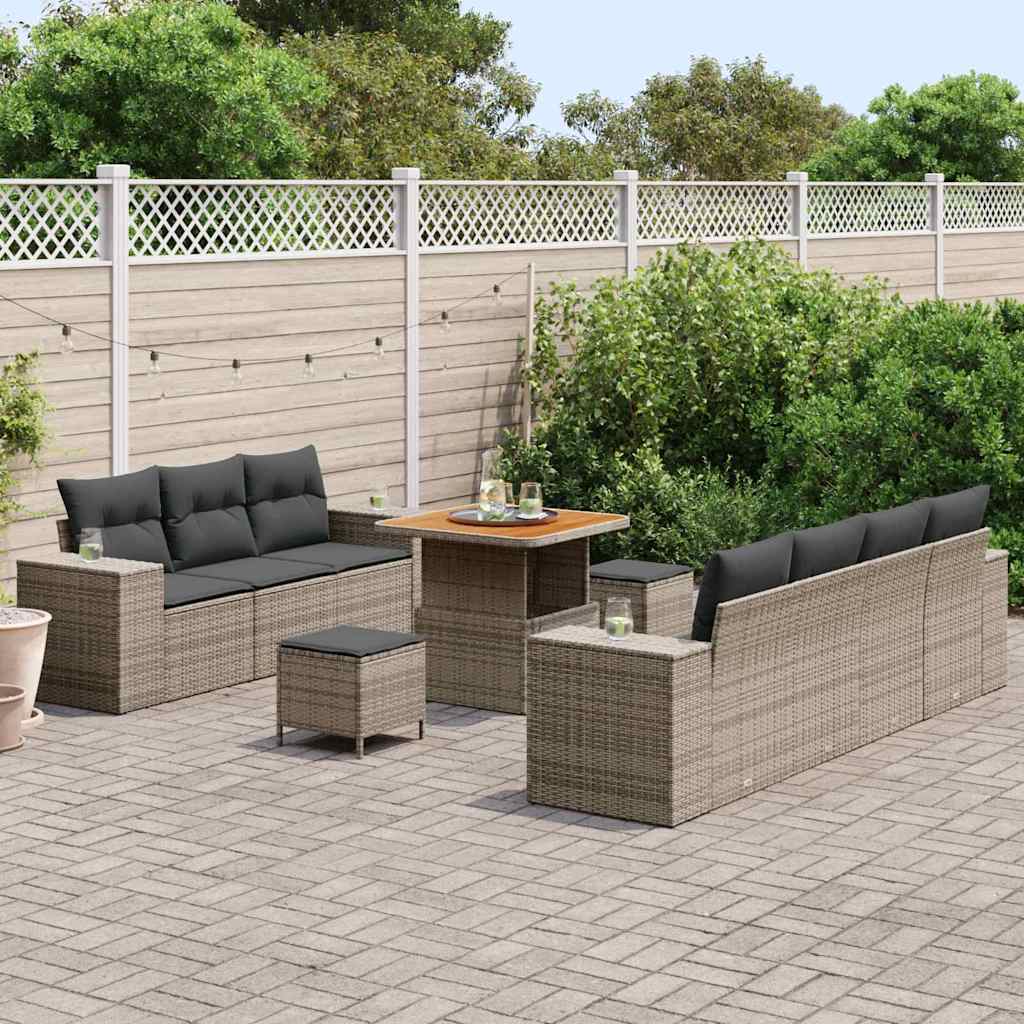 Conjunto de sofá de jardín 10 pcs Gris Rattan de Poliéster