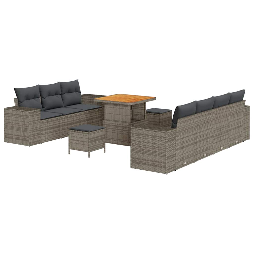 Conjunto de sofá de jardín 10 pcs Gris Rattan de Poliéster
