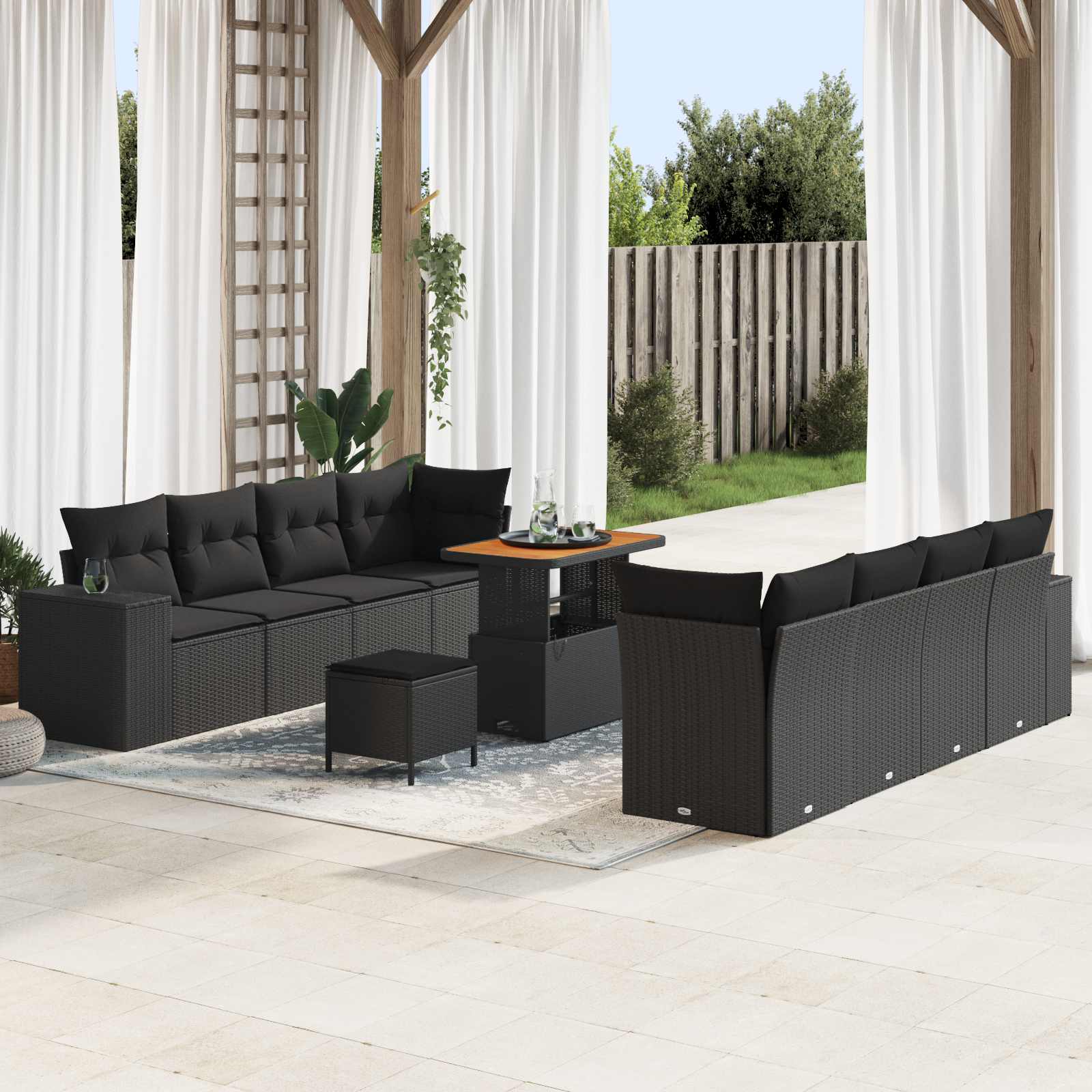 Conjunto de sofá de jardín 11 pcs Beige y Crema ratán sintético