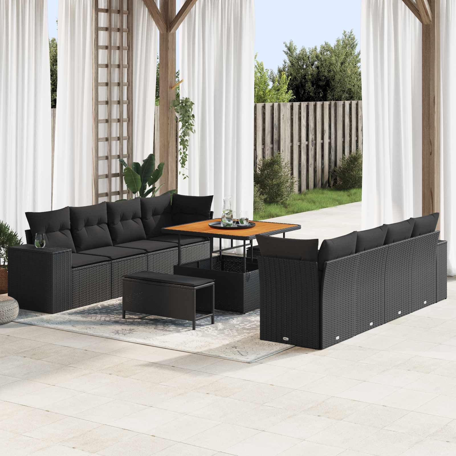Conjunto de sofá de jardín 11 pcs Beige y Crema ratán sintético