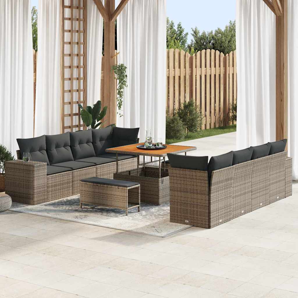 Conjunto de sofá de jardín 11 pcs Beige y Crema ratán sintético
