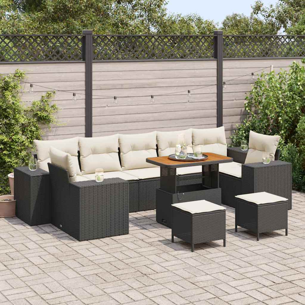 Conjunto de sofá de jardín con cojín 10 pcs Beige y Crema