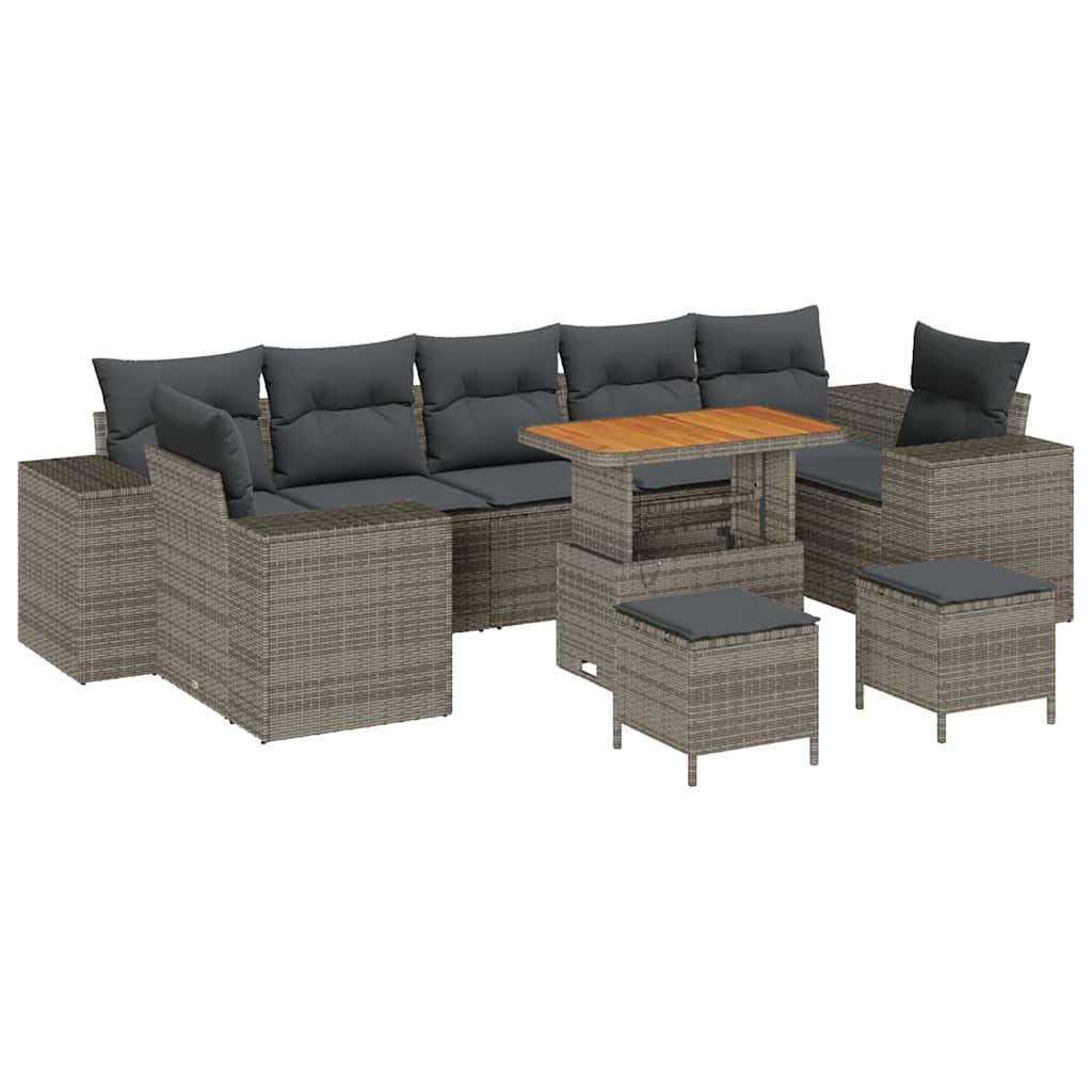 Conjunto de sofá de jardín con cojín con almohada 10 pcs Gris