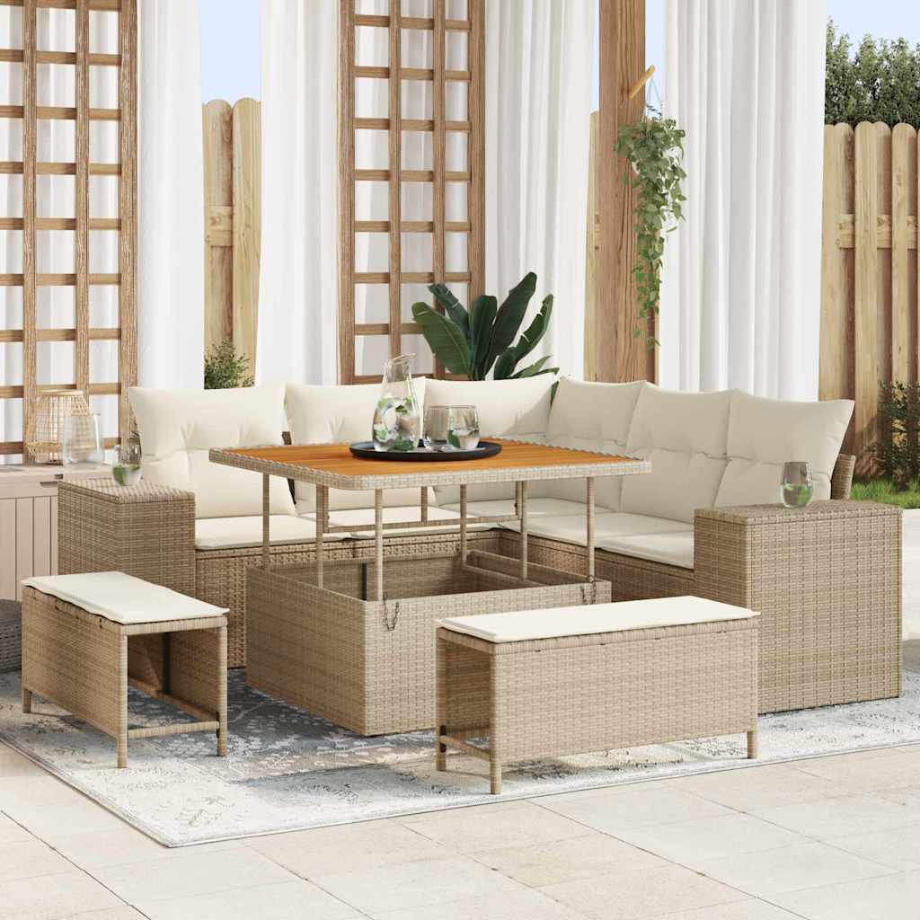 Conjunto de sofá de jardín 8 pcs Beige y Crema ratán sintético