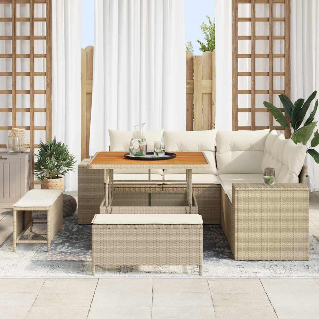 Conjunto de sofá de jardín 8 pcs Beige y Crema ratán sintético